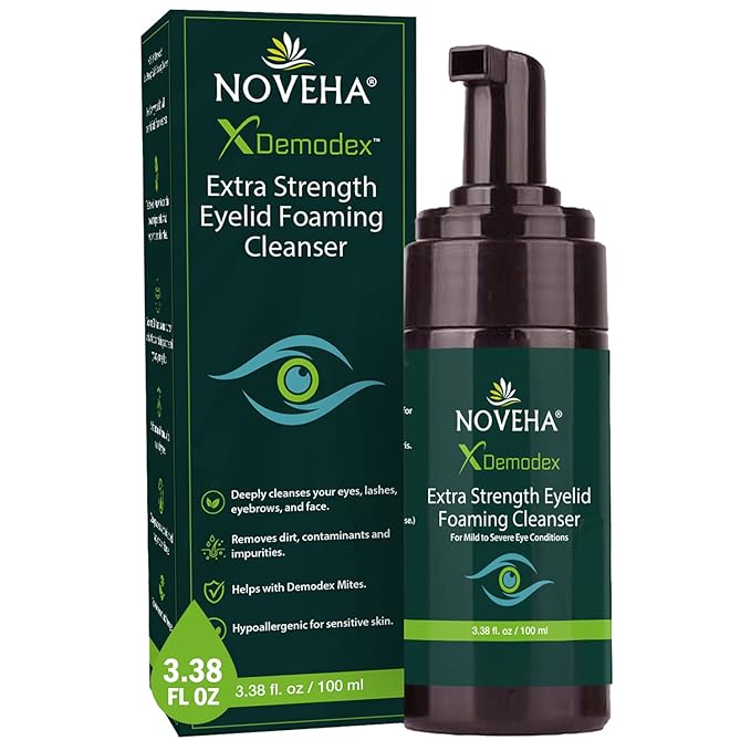 Demodex Eyelid Cleanser Foam | Extra Strength Tea Tree Oil Formula | Daily Face Wash For Eyelash, Demodex, MGD, Stye Eyes, Eye Irritations & Skin Dryness, 3.38 fl oz (100ml)