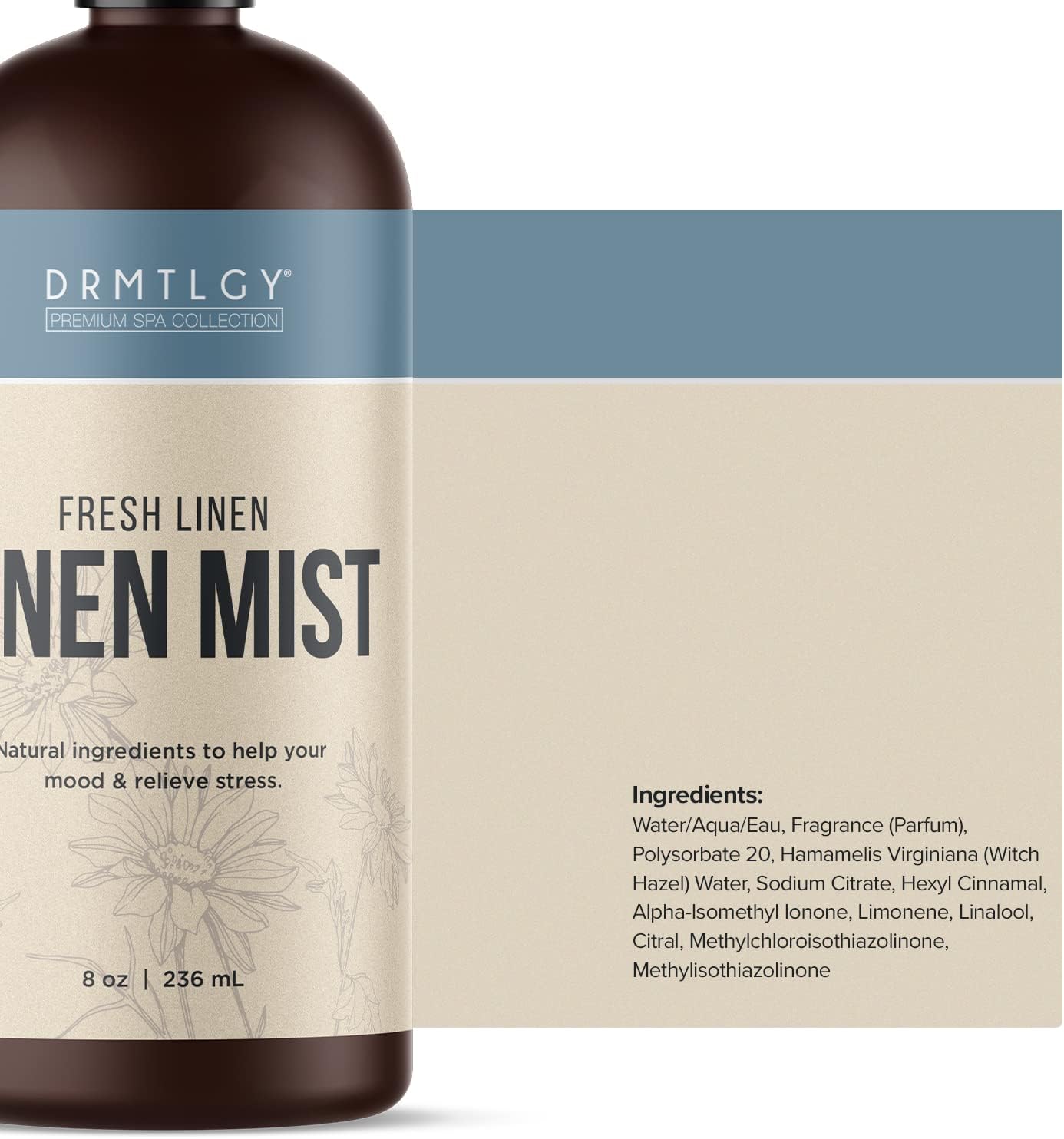 DRMTLGY Natural Fresh Linen Mist and Room Spray - Pure Essential Oils for a Pillow Spray, Linen Mist, and Fabric Spray - Aromatherapy Spray for Relaxation and Sleep, 8 oz