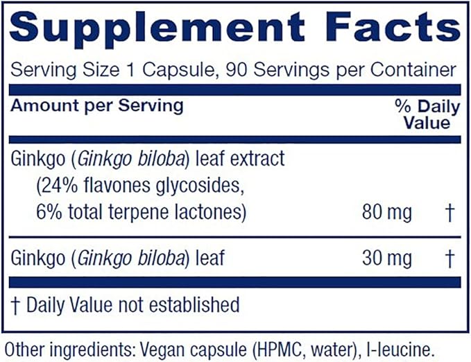 Vitanica Ginkgo Biloba Extract Supports Circulation and Cognitive Health, Standardized to 24% Flavone Glycosides, 6% Terpene Lactones, Vegan, Non-GMO, Gluten Free, 90 Capsules (Ginkgo Pro Logo)