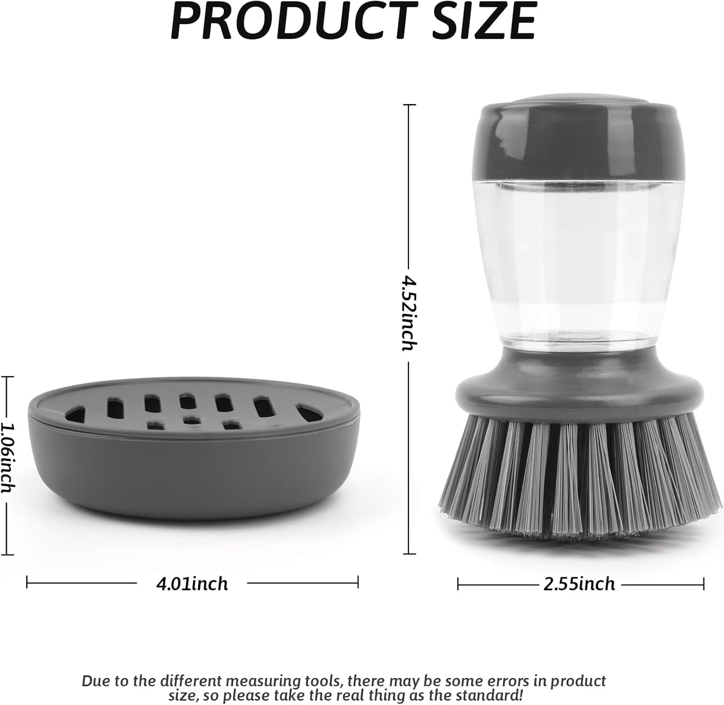 Palm Dish Brush with Soap Draining Tray Dispenser Kitchen Scrub Brush for Kitchen Dishes Pots Pans Sink Cleaning