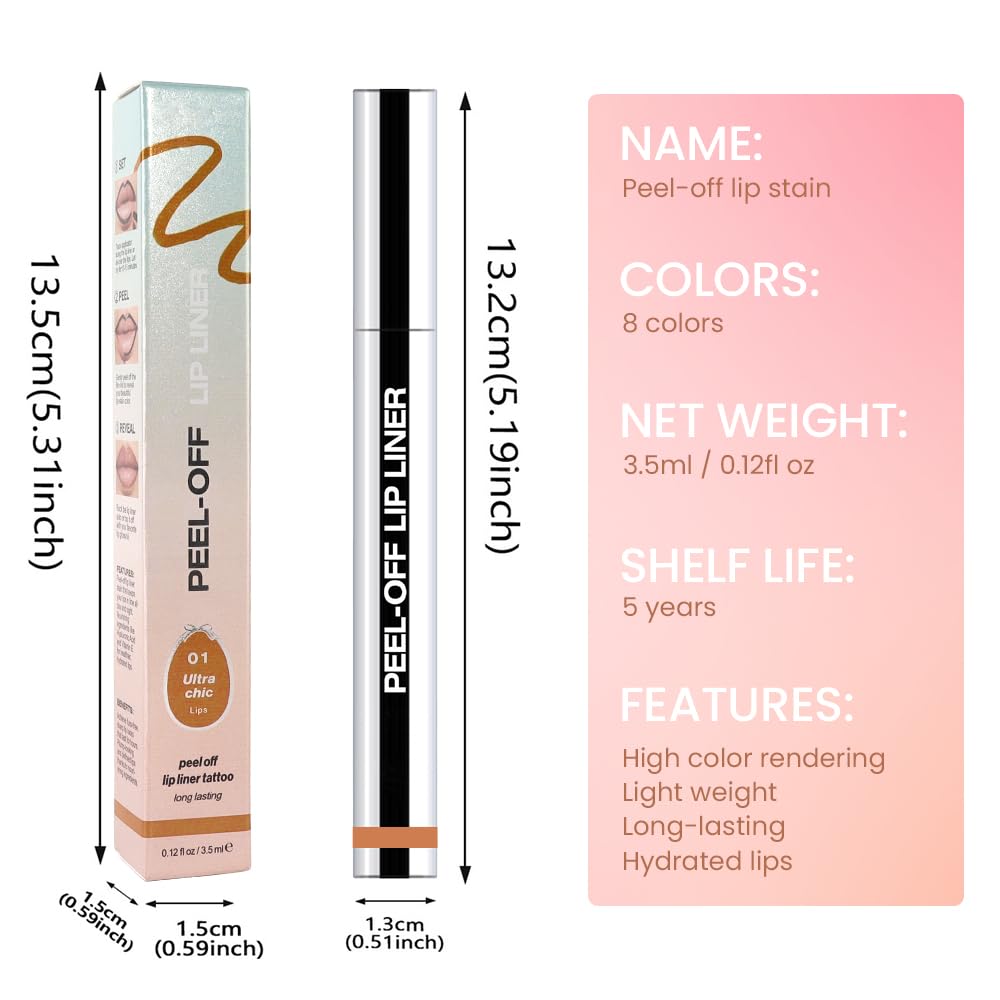 Peel Off Matte Liquid Lip Gloss Stain-Lip Liner with Tweezer, Orange BrownPeel Off Lip Stain, Long Lasting & Waterproof Lipstick Tattoo, Transfer-Proof Lip Gloss for All Skin Types (01#, 1Pcs)