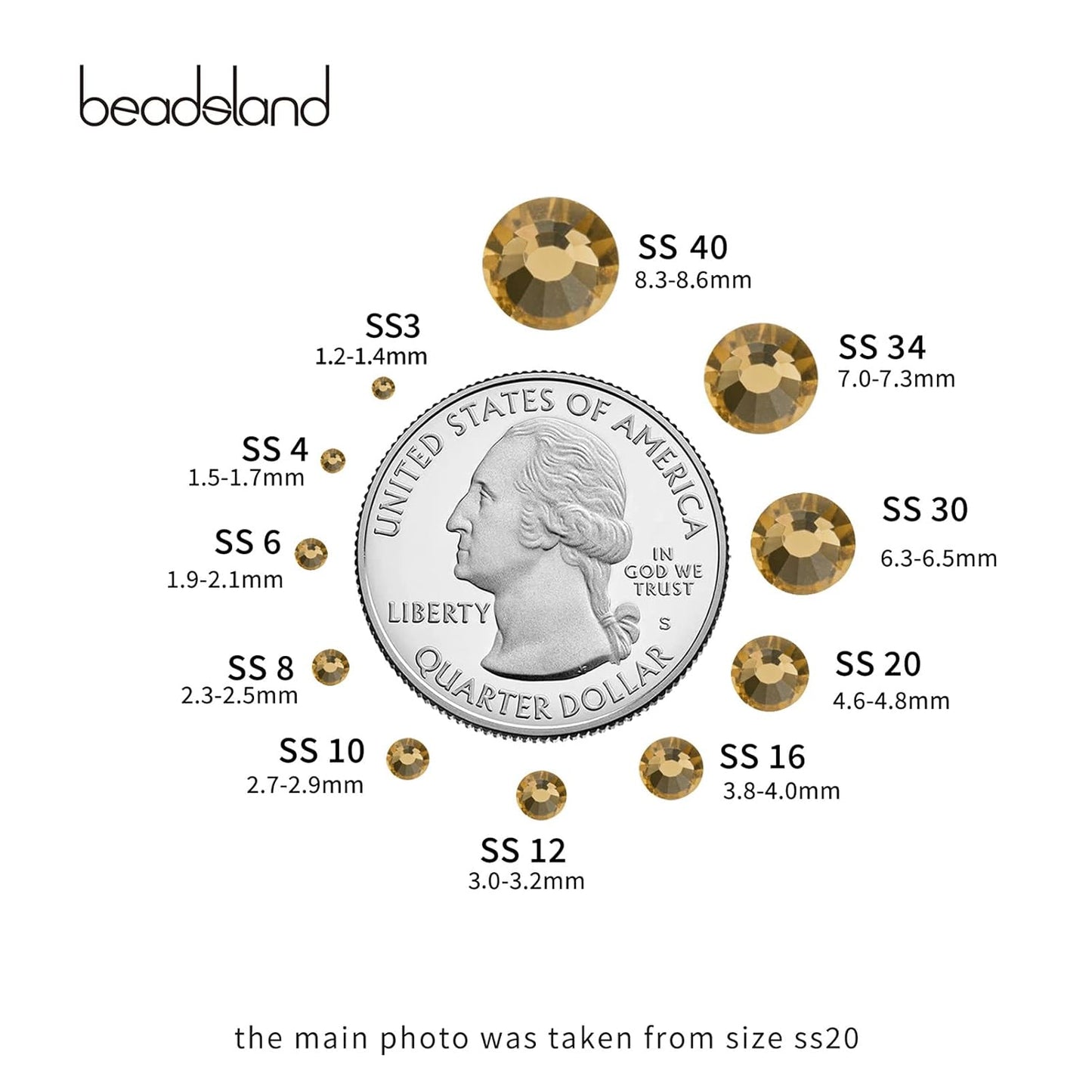 beadsland Flat Back Crystal Rhinestones Round Gems, Lt Colorado Topaz, (2.7-2.8mm) SS10/1440pcs