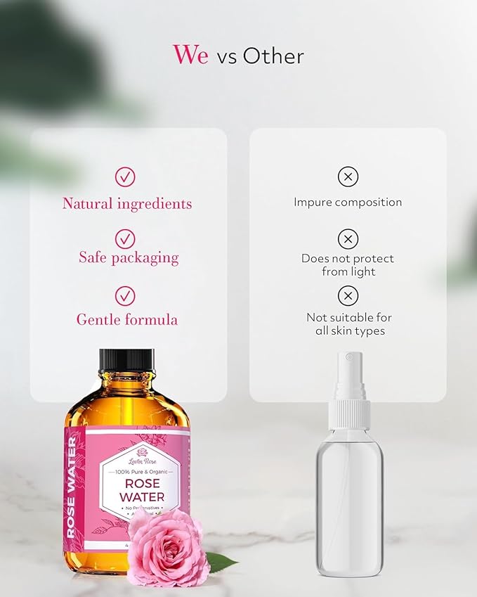 Rose Water Spray for Face by Leven Rose - Pure Natural Moroccan Rosewater Hydrosol Face Spray - Organic Rose Water for Hair 4 oz