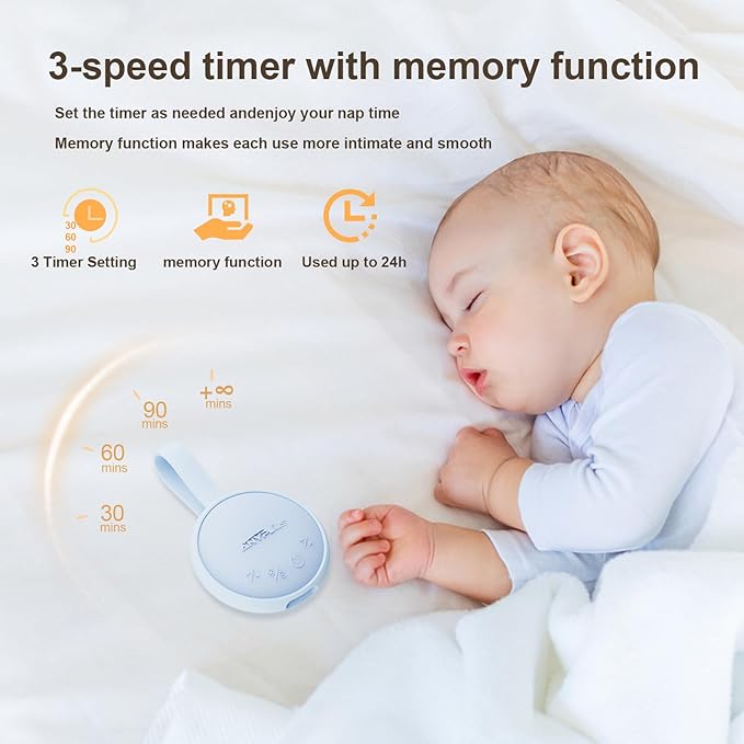 White Noise Sound Machine, Portable Sound Machine for Sleeping Adults & Baby, with Bluetooth 5.1/24 Soothing Sounds/Battery Powered/3 Timer Memory Function for Office/Bedroom/Travel（Blue）