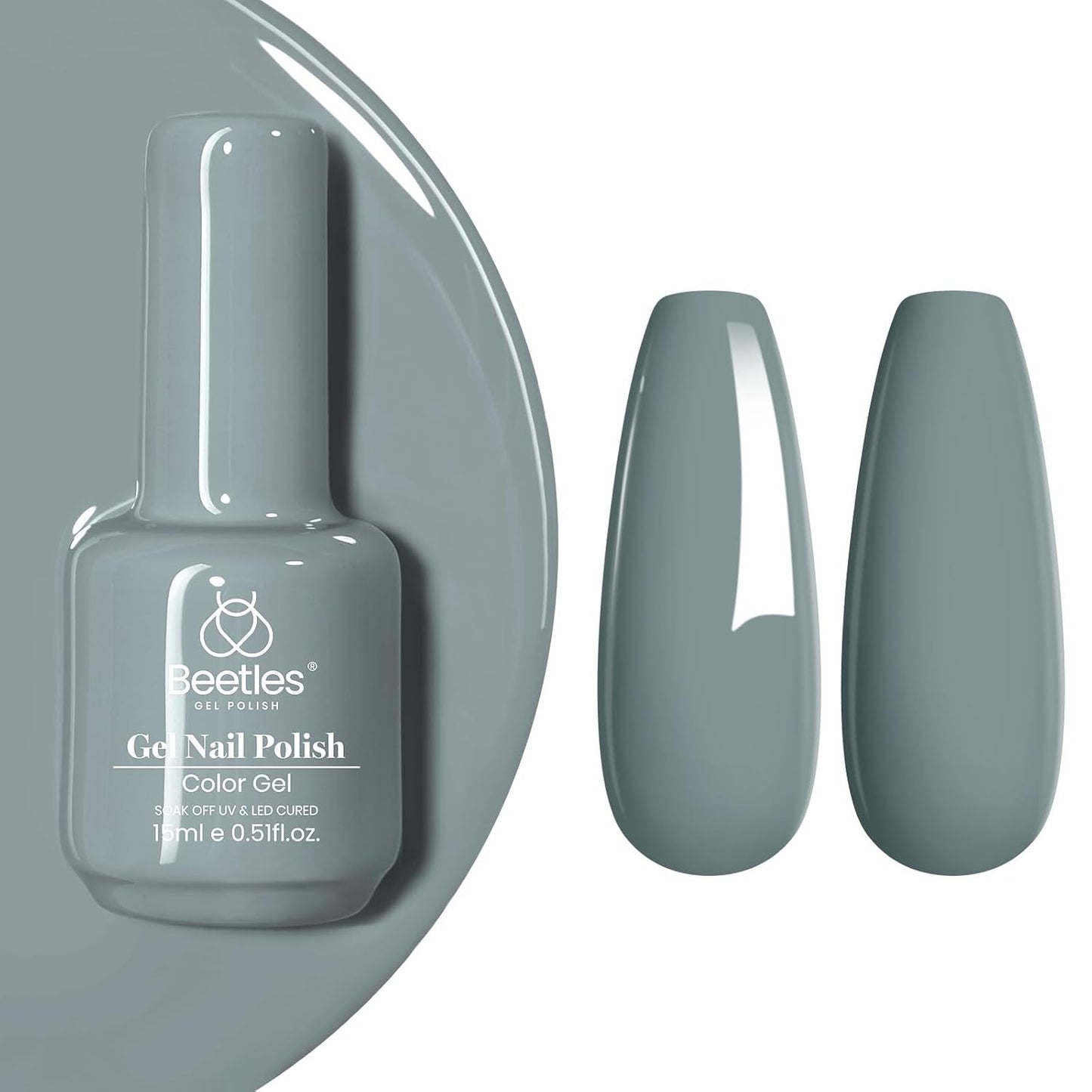 Beetles Grey Gel Nail Polish - Fall Elegance All Season Gel Polish Soak Off U V LED Nail Lamp DIY Home Salon Manicure Nail Art 0.51 Oz Gifts for Women