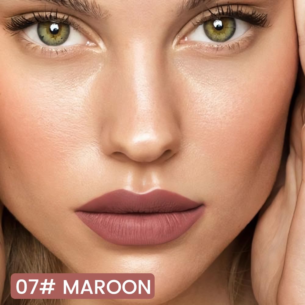 evpct Longwear Liquid Lip Liner Stain Marker Pen Long Lasting Waterproof, Maroon Dusty Mauve Matte Semi Permanent 24 Hour Lip Liner and Lipstick Combo, Color Stay Lipliner All Day, Lips Stain peel off
