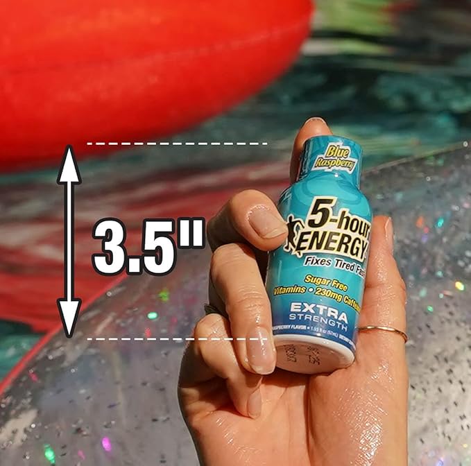 5-Hour ENERGY Shots Extra Strength | Blue Raspberry Flavor | 1.93 oz. 30 Count | Sugar Free, Zero Calories | Amino Acids and Essential B Vitamins | Dietary Supplement | Feel Alert and Energized