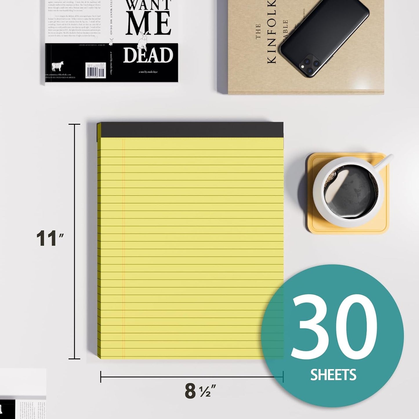Legal Pads 8.5 x 11, 3 Pack Yellow Note Pads 8.5 x 11 Writing Pads, Wide Ruled Legal Notepads, Lined Pads of Paper Yellow Paper Pads, 30 Sheets Per Notepad for School, Home, Office, Business