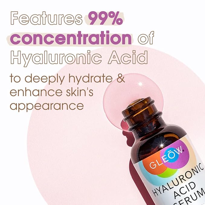GLEOW New 2024 Pure Hyaluronic Acid Serum for Face - Hydrating Serum for Women - Hyaluronic Acid Pure Face Serum for Women - Face Serum for Dry Skin with Dark Spots 2oz