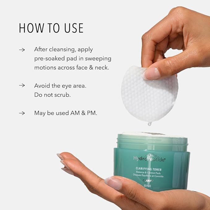 HydroPeptide Clarifying Toner Pads with Peptides for Balance & Control, (60 Pads)