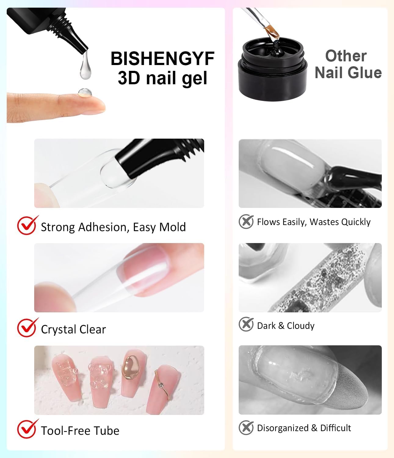 Chrome Nail Powder BISHENGYF - White Yellow Nail Chrome for Nail Art Non-Sticky Hand Hard Gel with Powder for Nails Art Home DIY