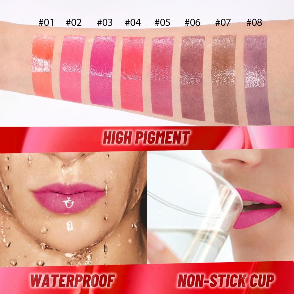 2Pcs Liquid Lip Stain Peel Off Lip liner and Lip oil with Tweezer, Dual-Ended Peel Off Lip Stain Tattoo, Highly Pigmented Long Lasting Waterproof, Transfer-proof for All Skin Types, 02#+04#