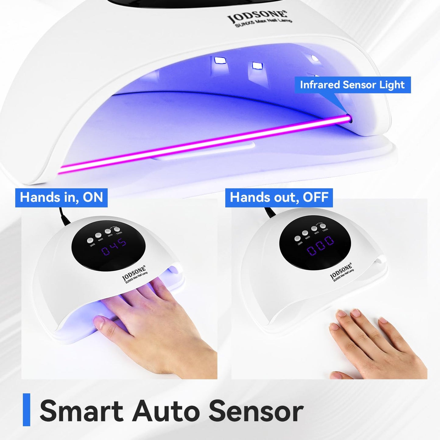 JODSONE U V LED Nail Lamp Professional Cure Auto Sensor and 4 Timer Gel Nail Lamp White