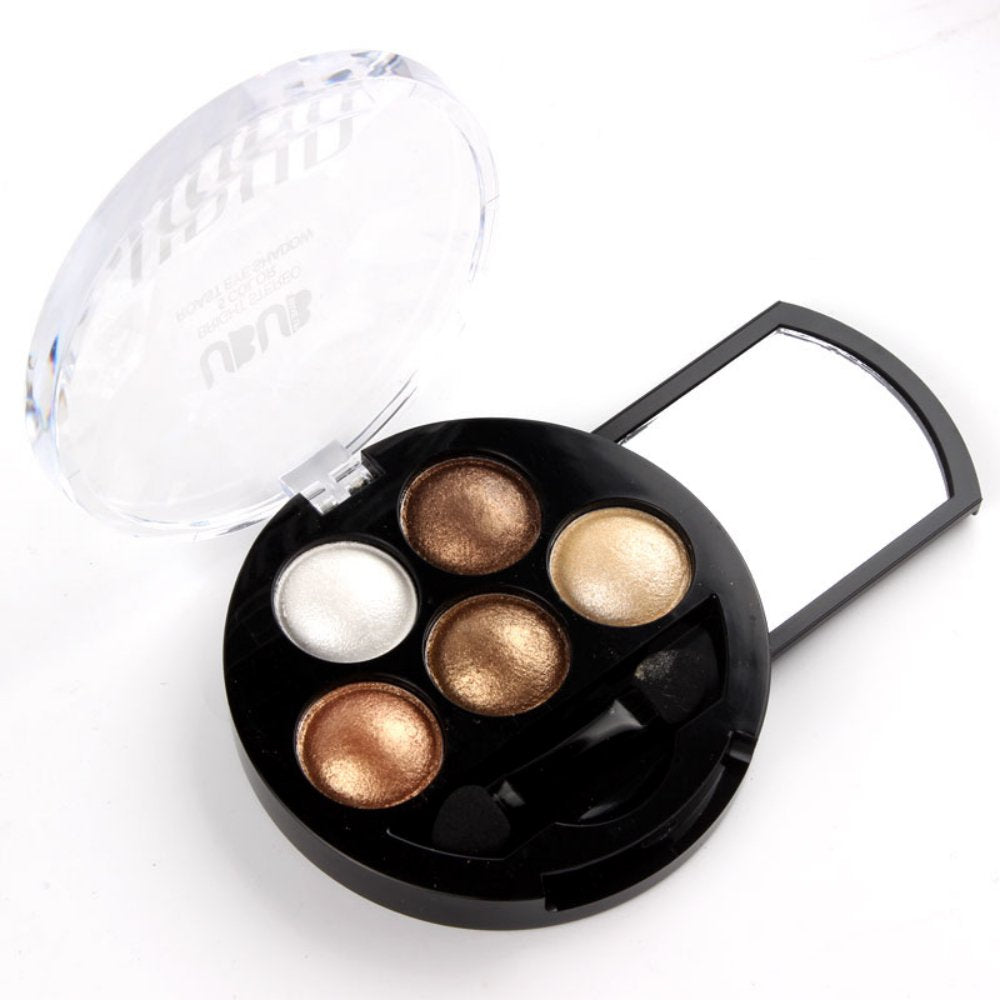 Mallofusa 5 Colors Eye Shadow Palette Powder Metallic Shimmer Eyeshadow Palette (Golden Frenzy) 4.7oz