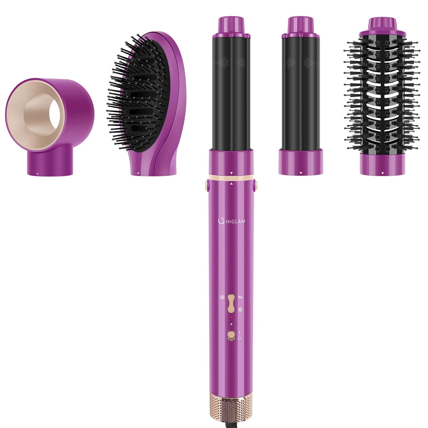 IG INGLAM MegaAIR Styler, 5 in-1 Professional Interchange Hair Dryer Brush 110,000 RPM Brushless BLDC Motor Ionic Hot Air Volumizing and Shape, Red
