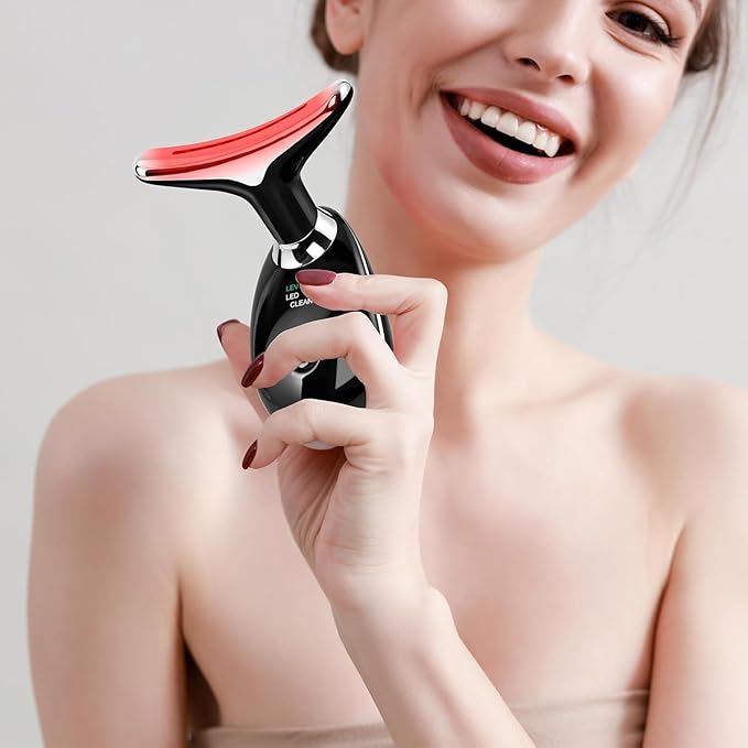 Red-Light-Therapy-for-Face and Neck with 7 Color, Facial Massager for Face and Neck, Face 𝖲 culpting Wand (Black)