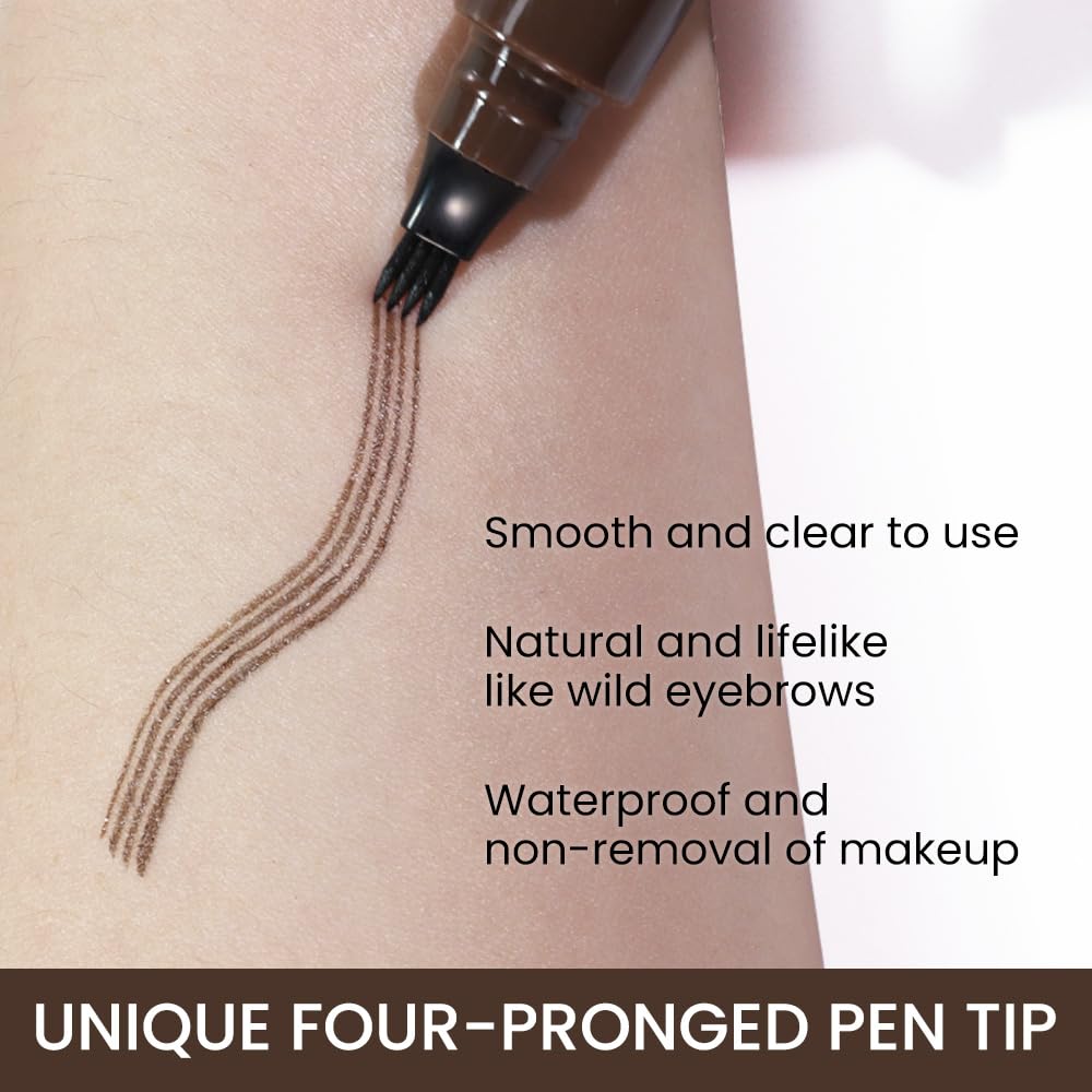 Kaely 2Pcs Eyebrow Pencils for Women, 4 Tip Magical Precise Waterproof Brow Pen, Microblading Eyebrow Contouring Pen, lapiz de cejas 3d Eye Brow Gel, 24h Smudge Proof, 02 Dark Brown