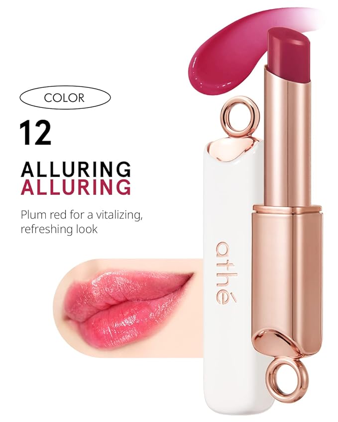 ATHÉ Authentic Lip Balm 12 ALLURING (Tinted), Lightweight Wear & Plumping Lips without Stickiness, Moisturizing & Nourishing Plant-Based Vegan Chapstick for Dry, Petrolatum Free, Cruelty-Free