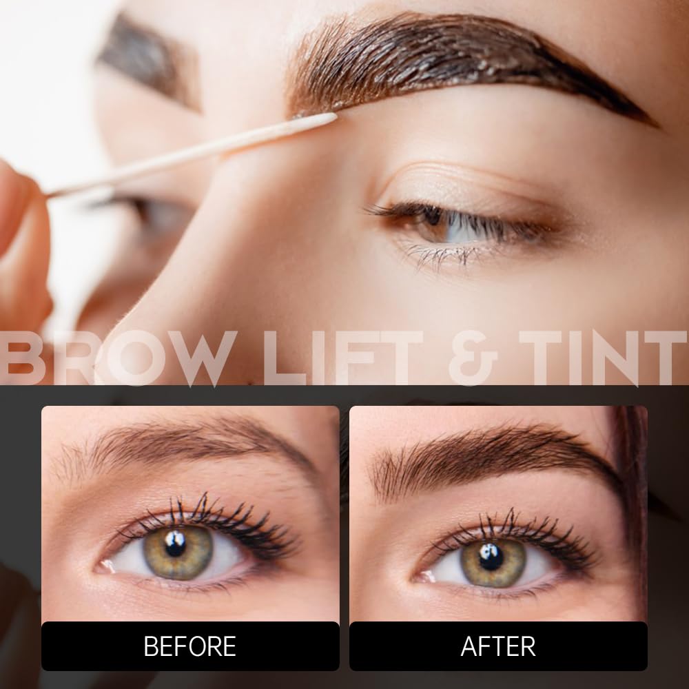 Lash Lift Kit 4 in 1 Brow Lamination Kit, Professional Eyelash Perm Kit for Beginner Salon Quality at Home with Long-Lasting Natural Brown Color