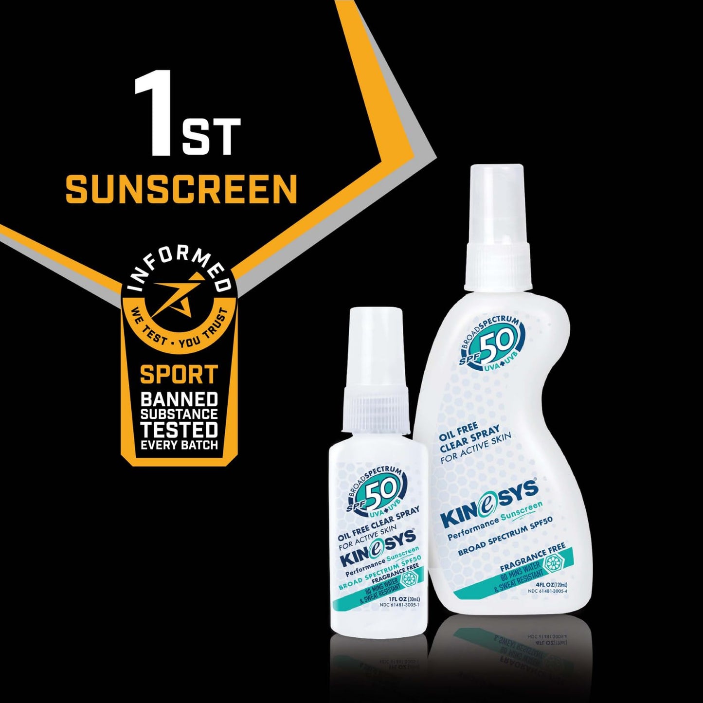 KINeSYS Fragrance Free Clear Spray Sunscreen for sensitive skin, SPF 50, Hypoallergenic, Broad Spectrum UVA/UVB protection for Face & Body; PABA and Oxybenzone FREE, 700+ Sprays, 4 Fl Oz/120 mL