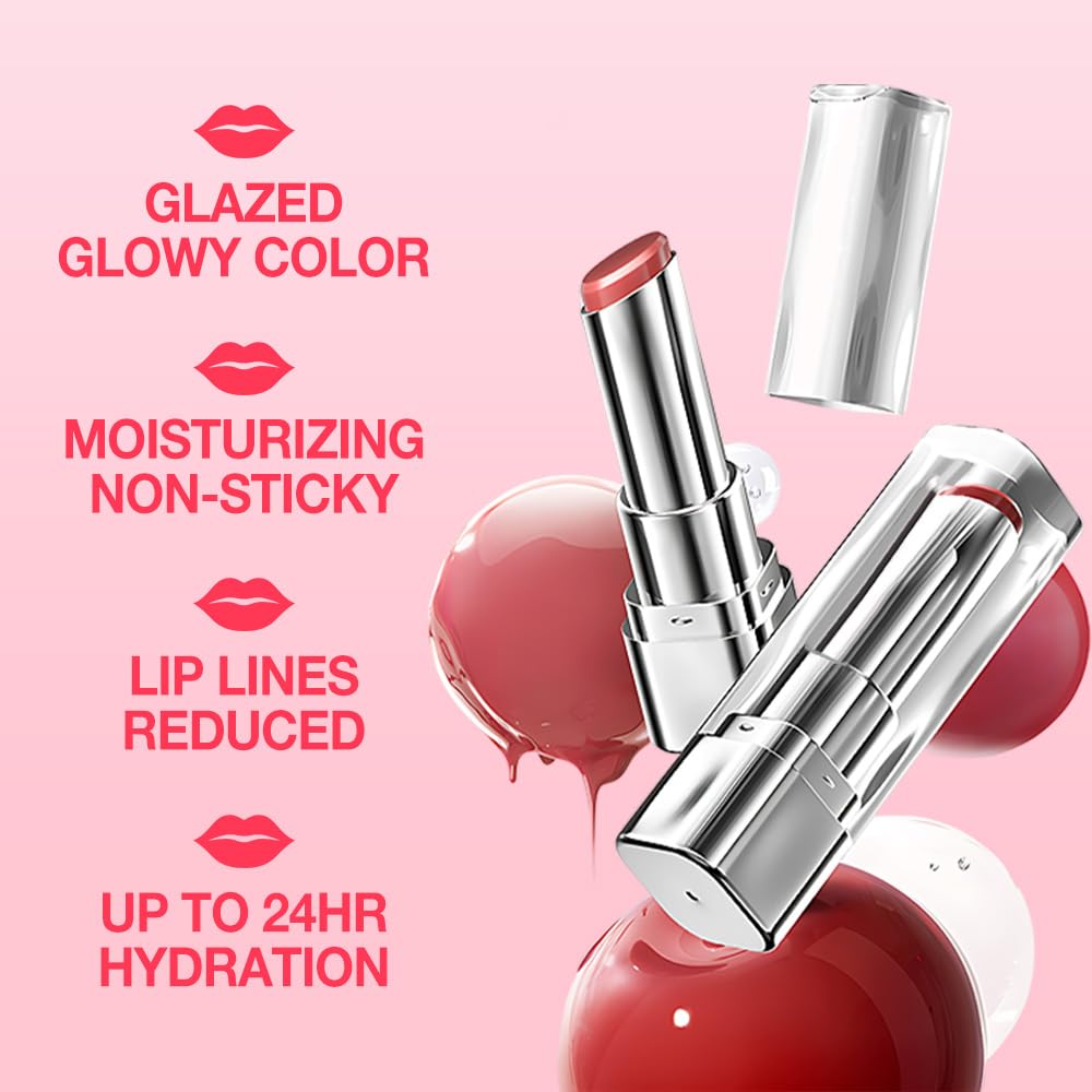 2Pcs Tinted Lip Balm Moisturizing Lipstick – Soft Pale Pink & Cool Plum Red Sheer Hydrating Lip Color for Dry Lips – Nourishing Lip Balm for All Women with a Subtle Natural Scent (S01 & S04)