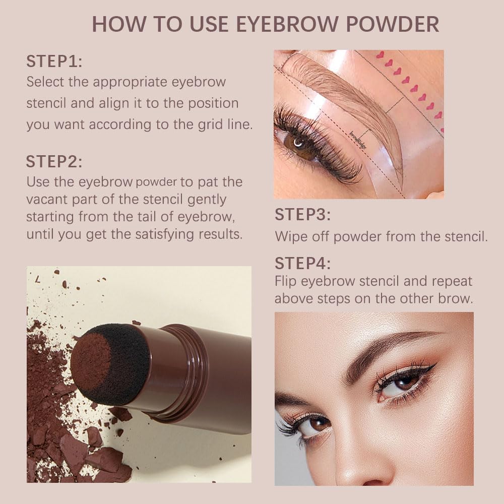 Eyebrow Stamp Stencil Set, Eyebrow Stencils Shaping Kit, Long-Lasting Eyebrow Pomade for Women Girl, Cruelty-Free plantillas para la cejas (brown)