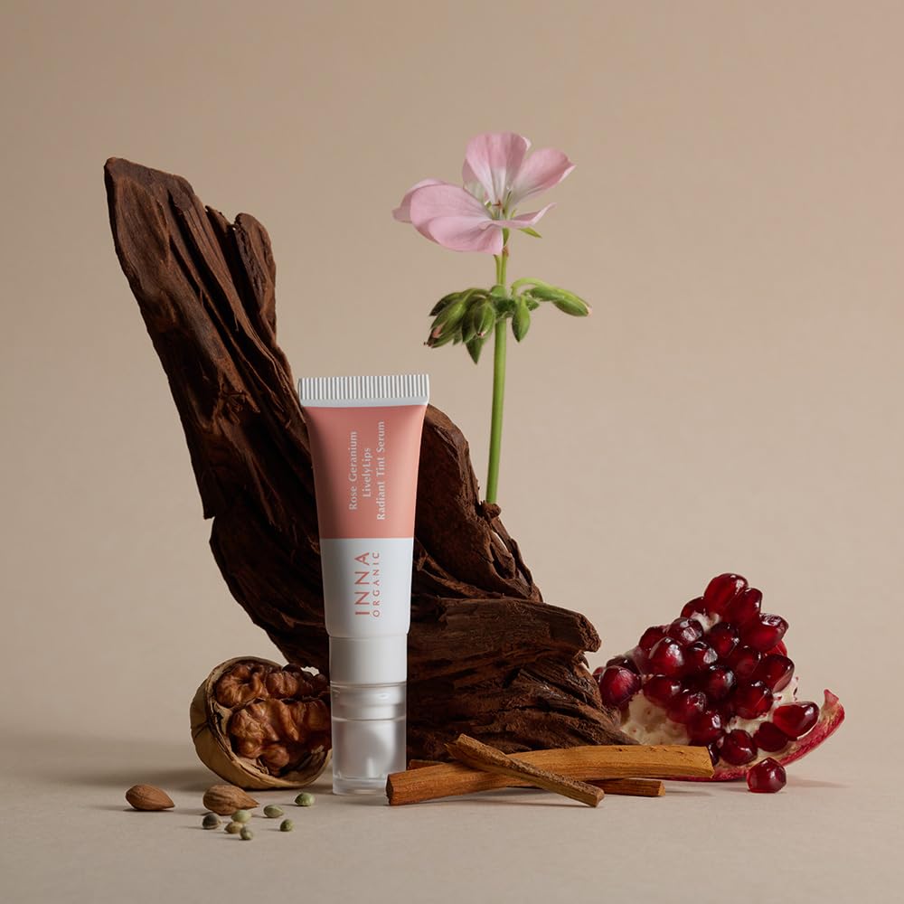 INNA ORGANIC Tinted Lip Serum, Moisturizing, Healing, Light Rosy color, 100% vegan, EWG & COSMOS Certified| Rose Geranium Essential Oils Infused Skincare | Luxury Clean Beauty