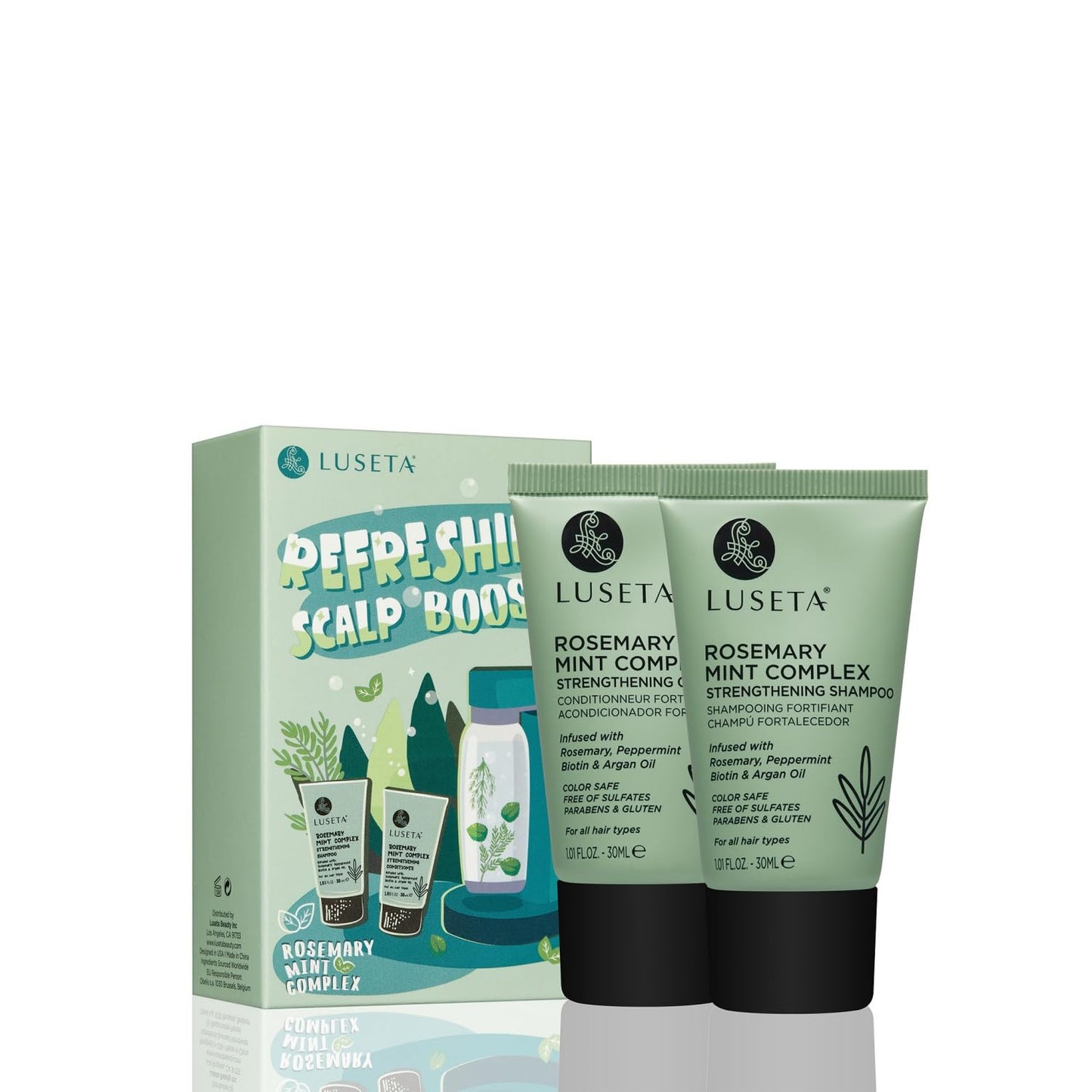 Luseta Rosemary Mint Shampoo and Conditioner Set Travel Kit Strengthen and Nourish Thinning Hair Reduce Frizz for Women and Men 2 x 1.01oz