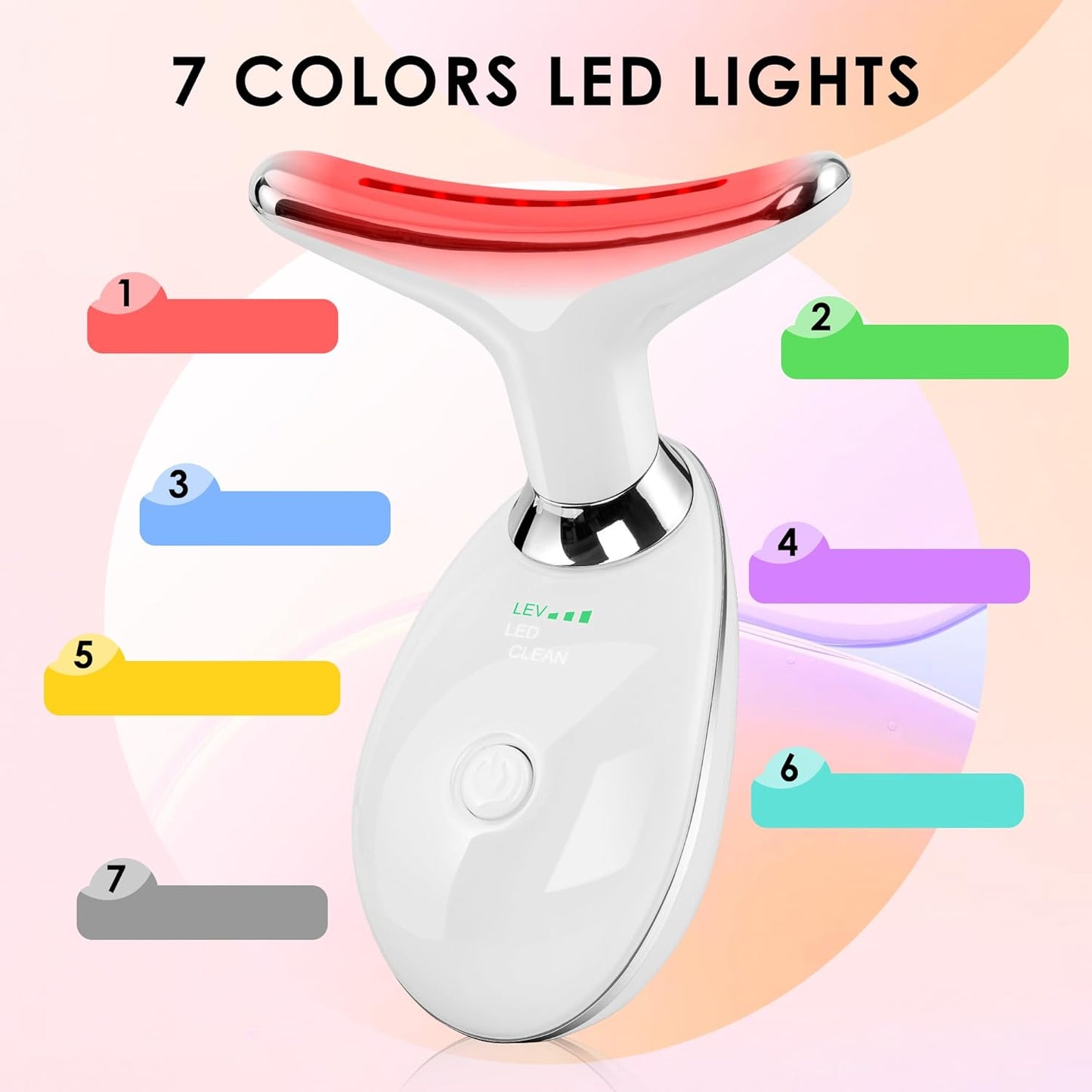 Facial Massager Red-Light-Therapy-for-Face and Neck, Face 𝖲 culpting Wand with 7 Color (White)