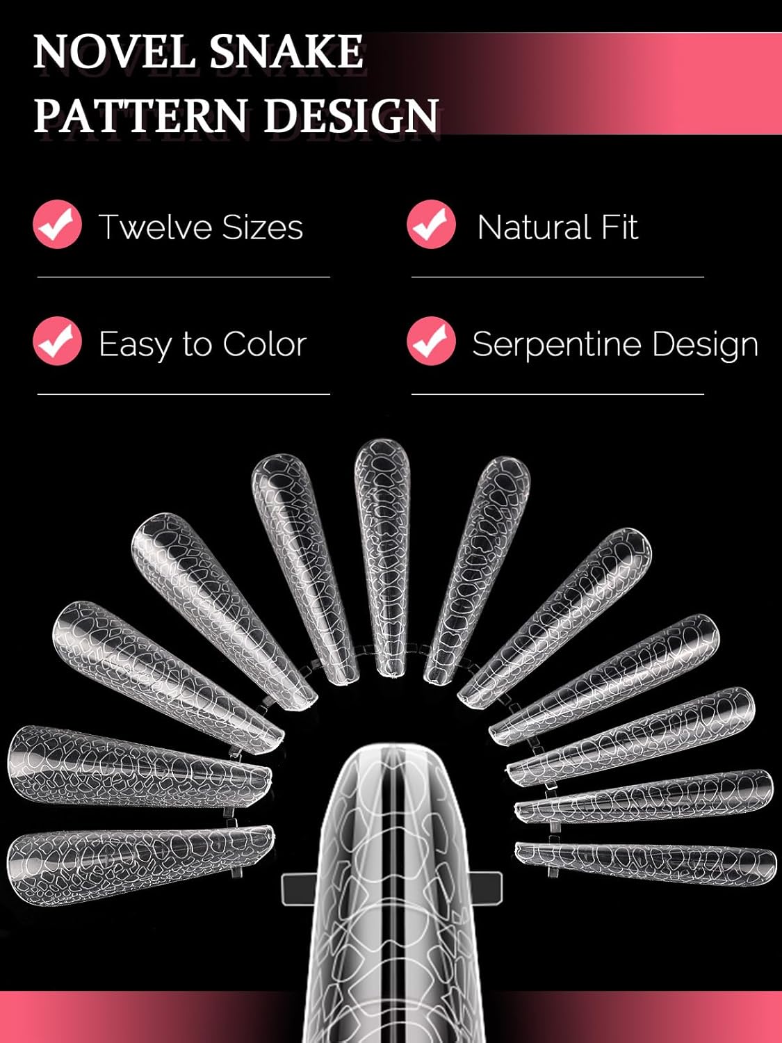 EBANKU Dual Forms for Poly Extension Gel, Poly Nail Forms Molds Stiletto Oval Nail Extension Tips for Gel Manicure Nail Art Design Salon&DIY-120PCS 3D Snake Pattern
