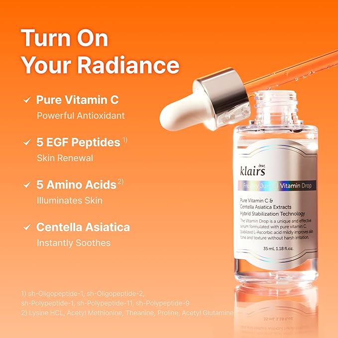 DearKlairs Freshly Juiced Vitamin Drop, 5% Hypoallergenic pure vitamin C serum, 1.18oz | Ascorbic acid, antioxidant for face, korean skincare