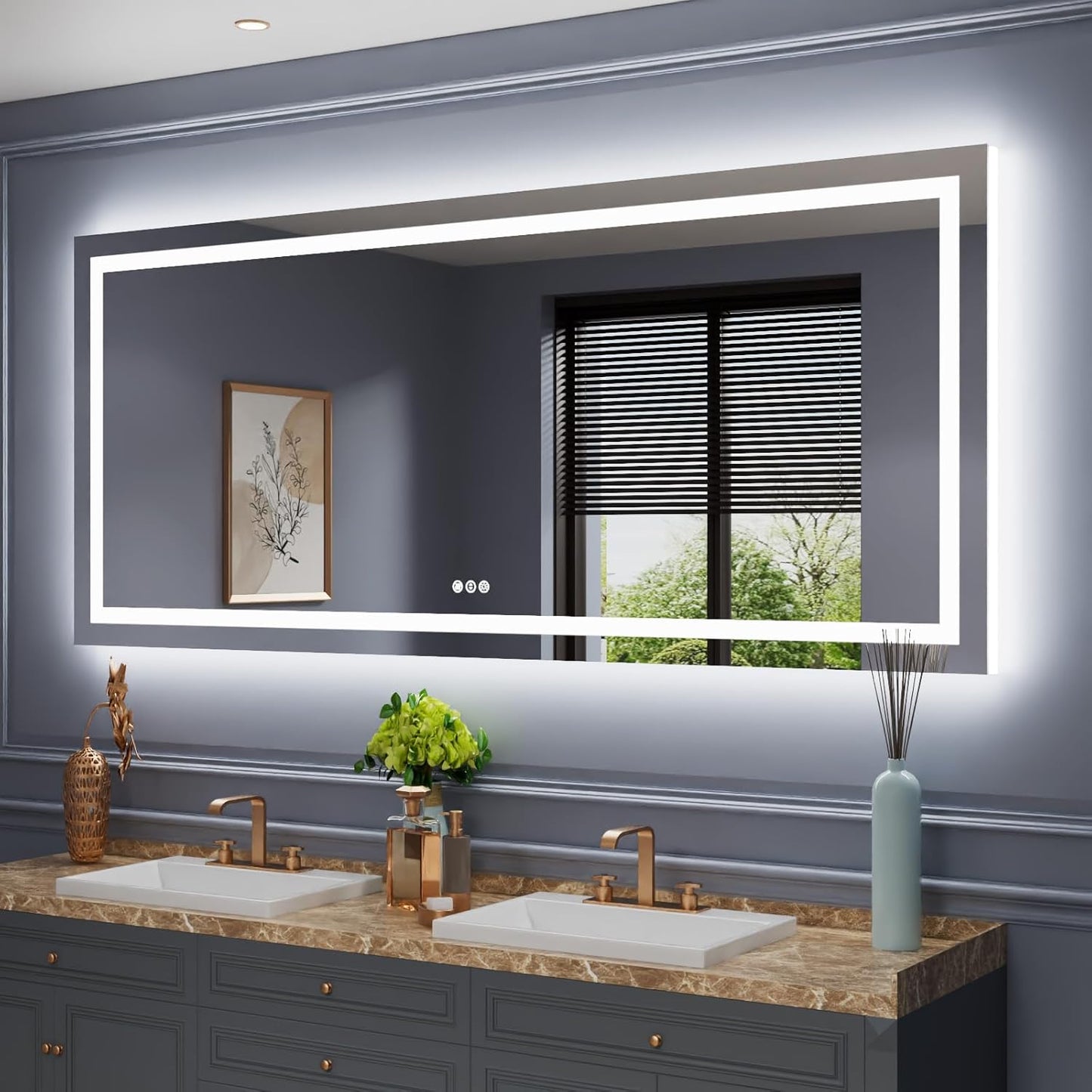 Amorho LED Bathroom Mirror Large 88" X38" with Front Light and Backlit, Stepless Dimmable Wall Mirrors with Anti-Fog, Shatter-Proof, Memory, 3 Colors, Double LED Vanity Mirror