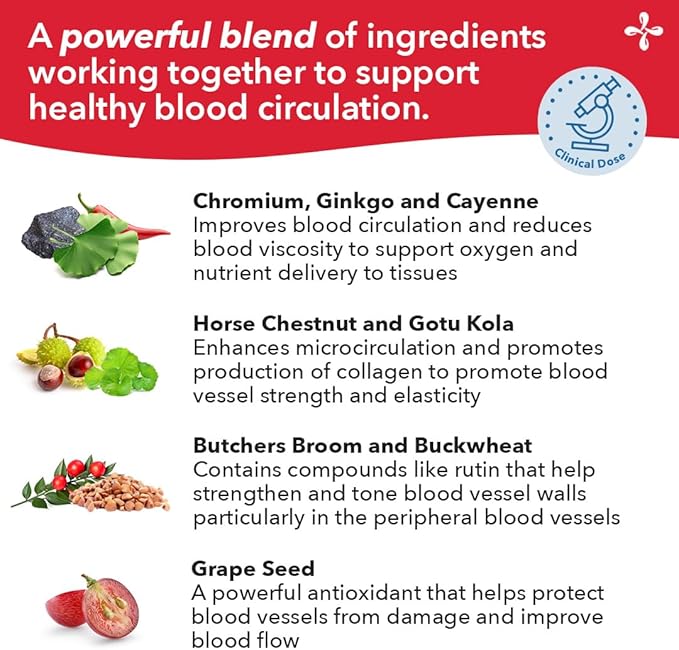 LifeSeasons Circulari-T - Blood Circulation Supplement - Supports Artery, Capillary & Vein Health - Butcher’s Broom, Ginkgo, Cayenne, Grape Seed & Horse Chestnut - 90 Capsules