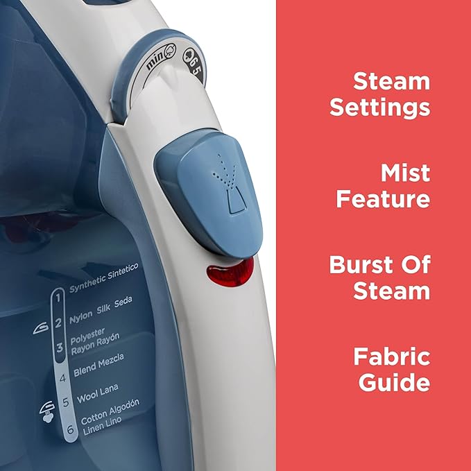 BLACK+DECKER Easy Steam Compact Iron for Clothes, Automatic Shutoff, Nonstick Plate, Light Weight, 1200 Watts