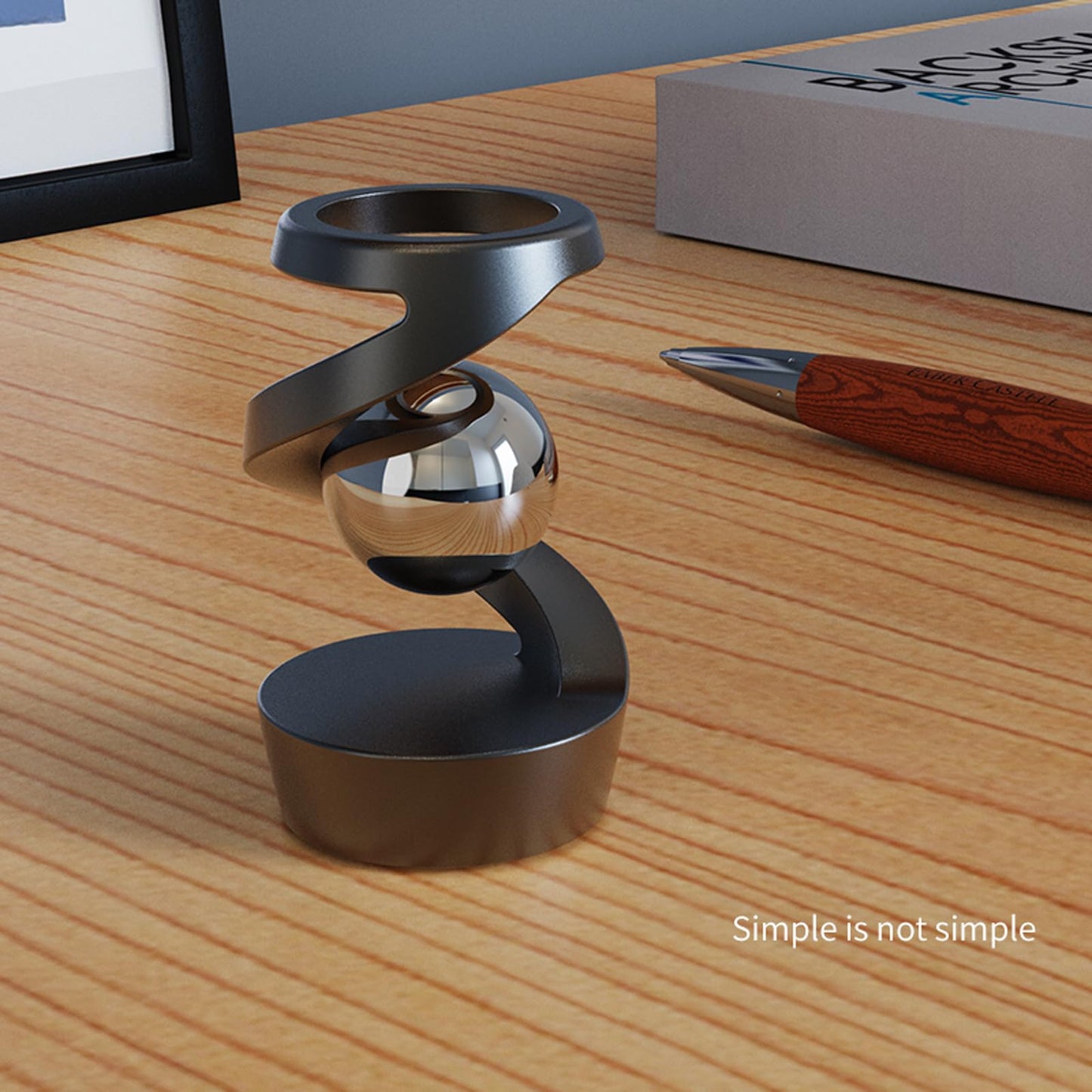 Fidget Toys Adult, Gravity Defying Kinetic Desk Toy, Metal ADHD Silent Fidget Toy Spinner, Balance Desk Toys for Office for Adults, Party Favors, Birthday (Gray-Rose Gold Ball)