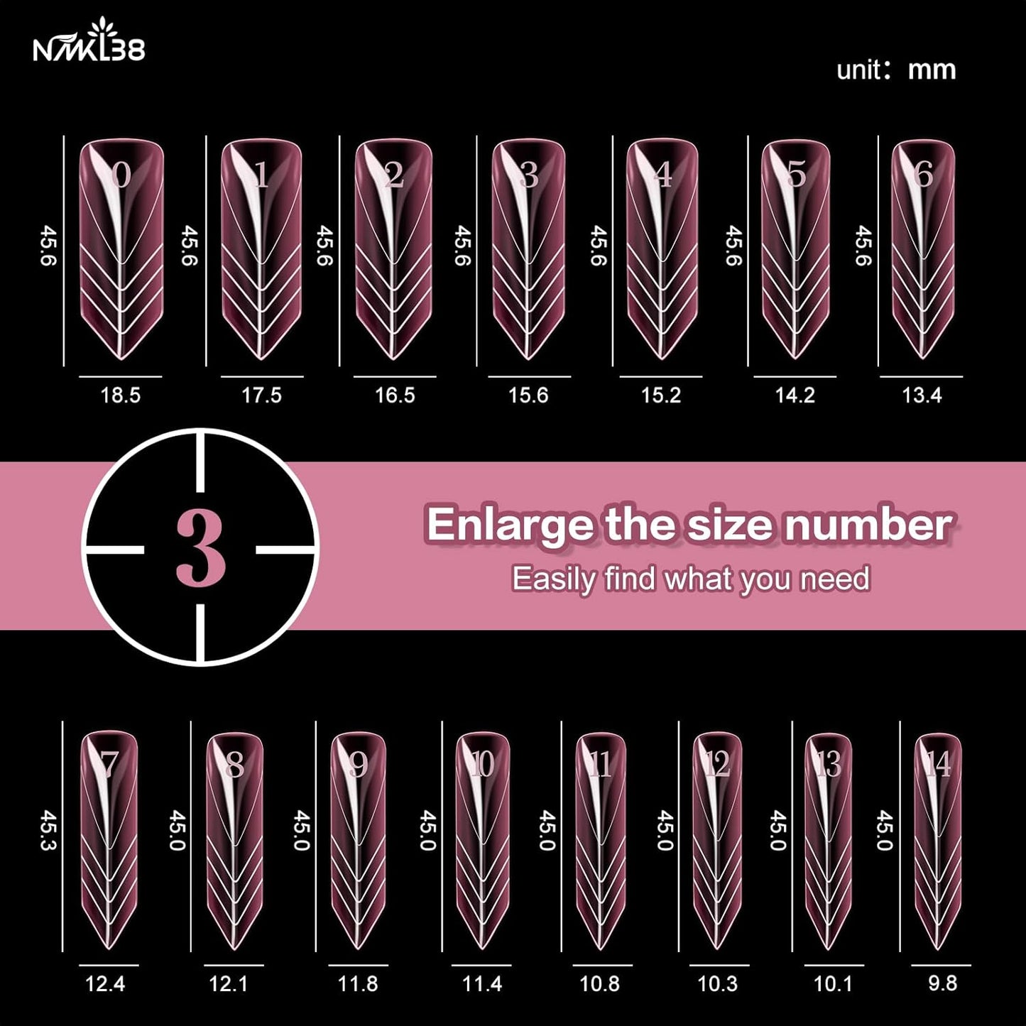 NMKL38 150PCS Dual Nail Forms 15 Sizes Extension Poly Nail Gel Full Cover Nail Molds With Scale