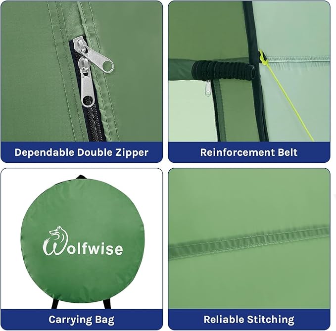 WolfWise Portable Pop Up Privacy Shower Tent, Spacious Changing Room, Dressing Room, Sun Sunshade Canopy Outdoor Rain Shelter, Backpack Privacy Shelters for Camping, Hiking, Beach, Toilet, Green