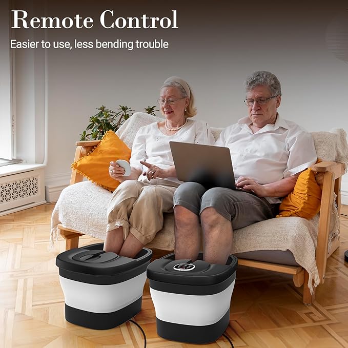 Foot Spa Bath Massager, 2025 Upgraded Foot Bath with Circulation Heat, Motorized Shiatsu Massage Balls, Pedicure Soaking Tub with Waves, Remote, Handle, Feet Stress Relief, Gifts
