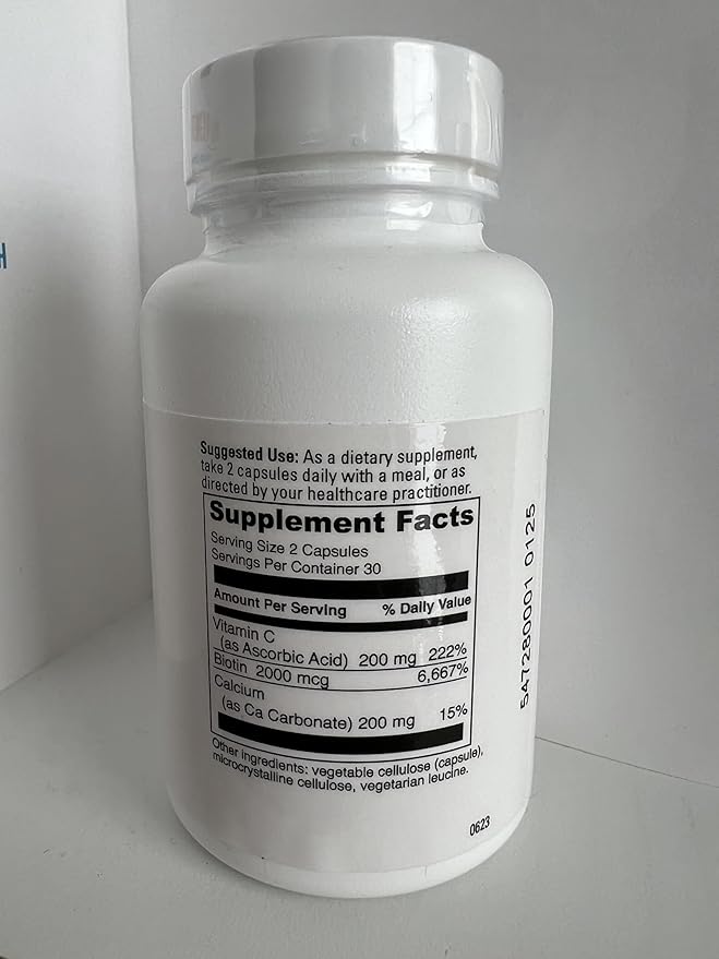 Biotin - 2000 mcg - 60 Capsules Supports Skin and Hair Health. Supports Intestinal Flora Function Vegetarian and Gluten Free