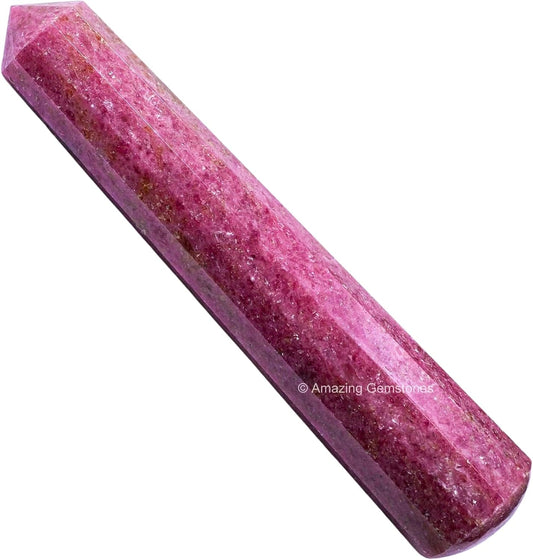 Amazing Gemstone Rhodonite Crystal Wand Massage Stick - Pelvic Wand Gua Sha for Adults - Crystals and Healing Stones Massage Wands for Adults Gifts (Pointed)