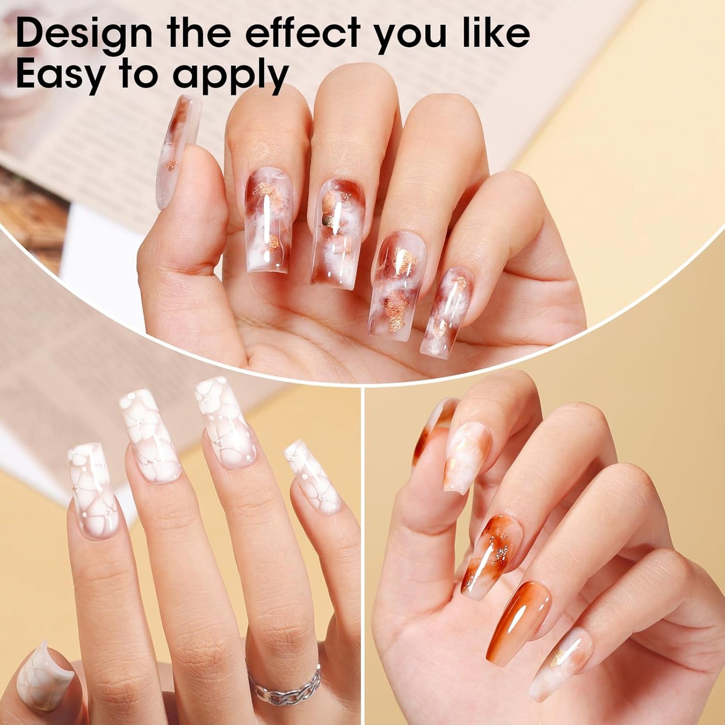 GELLEN Blooming Gel Nail Polish, 2 Pack 18ML Clear Nail Blooming Gel Spreads Marble Floral Watercolor Nail Art Effect For Nails, Long Lasting No Wipe Soak Off UV Gel Polish for DIY Manicure Design