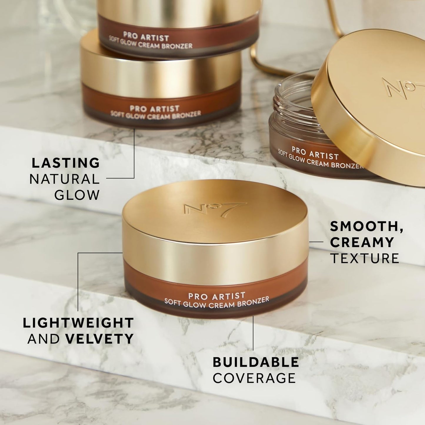 No7 Pro Artist Soft Glow Cream Bronzer Makeup - Blendable Bronzer Cream with a Lightweight Formula - Customizable Face Makeup for a Natural, Sun-Kissed Glow - Light (1.26 Oz)