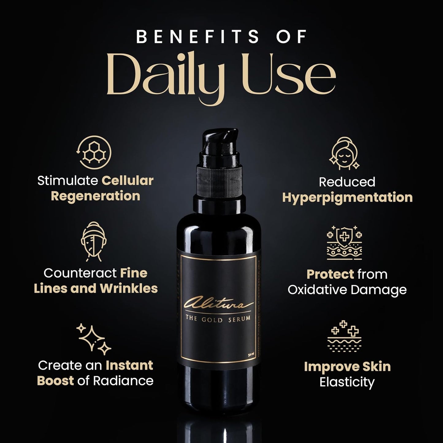 Alitura Anti-Aging Peptide & Collagen Gold Serum for Face – with Vitamin A, CoQ10 & Astaxanthin – Korean-Inspired Hydrating Serum for Wrinkles, Radiance & Firmness – 100ml