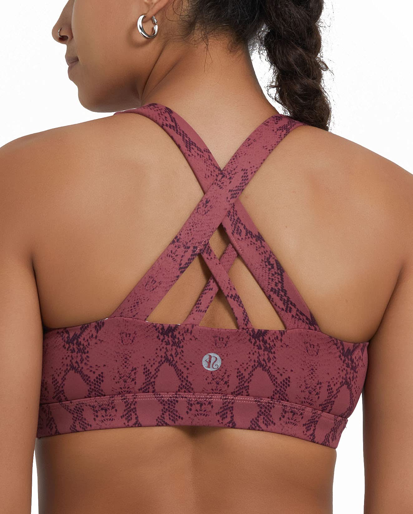 RUNNING GIRL Sports Bra for Women, Criss-Cross Back Padded Strappy Sports Bras Medium Support Yoga Bra with Removable Cups (WX2353D-Python Red, XS)