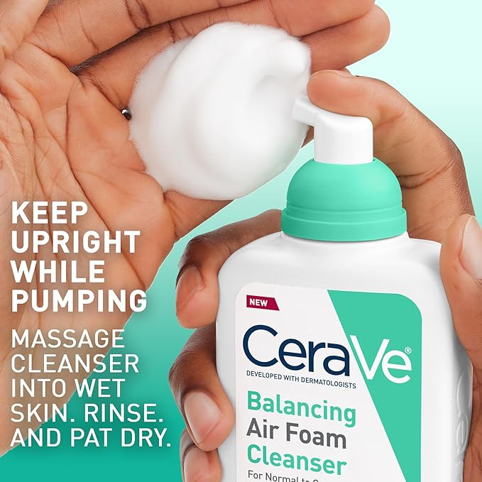 CeraVe Balancing Air Foam Face Wash, Foaming Facial Cleanser For Combination Skin, 8HR Oil Control + 24HR Hydration, Fragrance-Free & Non-Comedogenic, With Glycolysine™ & 3 Essential Ceramides, 8oz