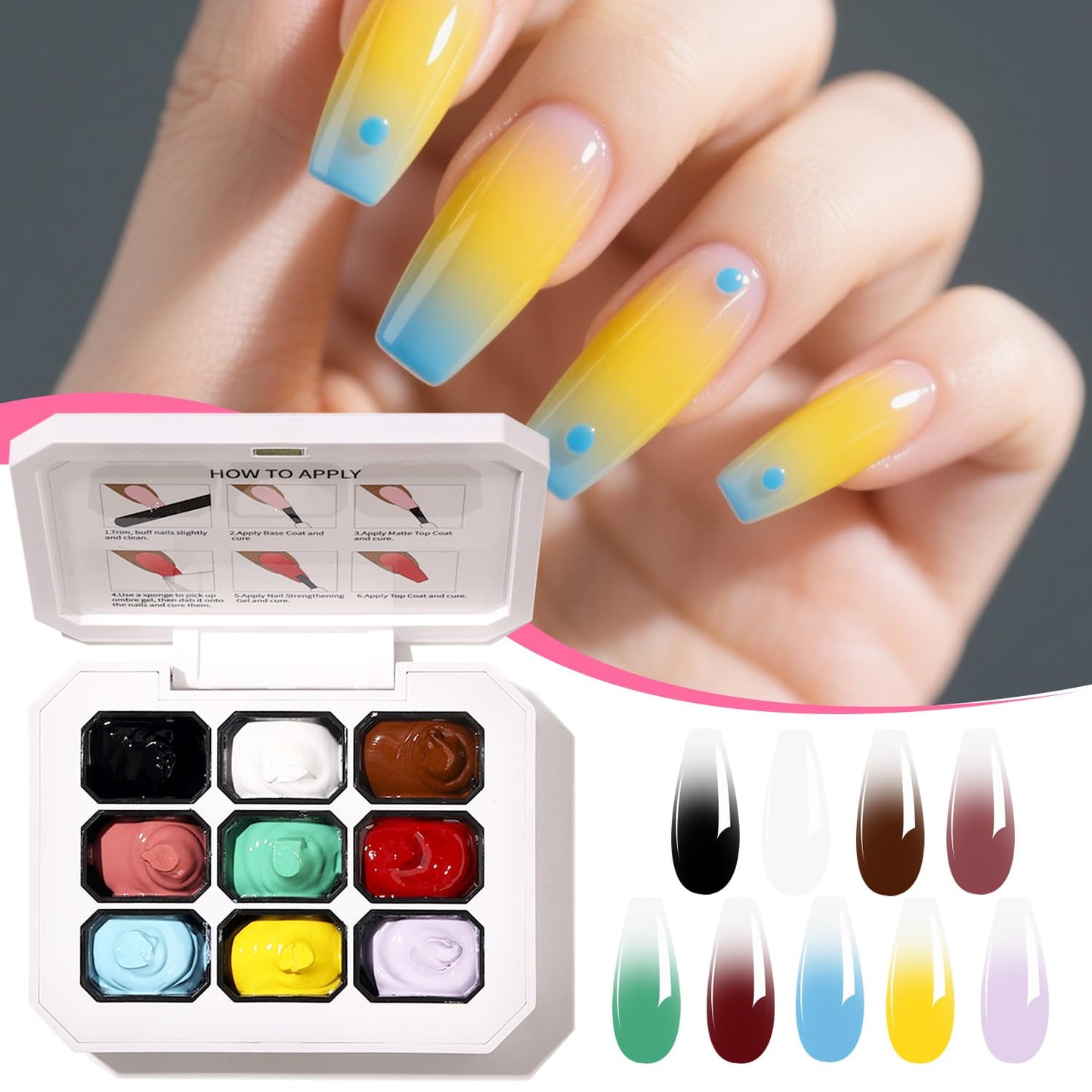 Ombre Gel Polish Nail Sponges for Ombre 9 Series Colorful Blush Effect Gradient painting gel ombre & pat paint for nails Multistyle French Manicure Nail Art DIY Home (A7, 1)
