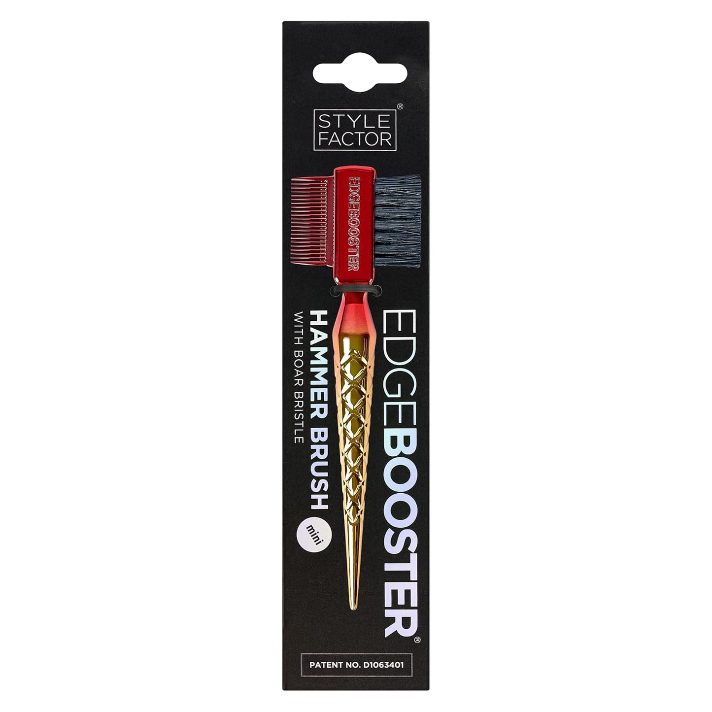 STYLE FACTOR EDGE BOOSTER® Hammer Brush Rat Tail– Double-Sided Edge Control Brush & Comb with Boar Bristles – For Edges, Slick Backs, Baby Hair Styling, and Taming Flyaways- Travel Size