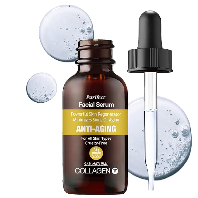 Purifect Collagen Serum for Face - Anti Aging, Firming & Plumping with Vitamin E & Ceramide NP – Made in USA | 7 Collagen Types, Face Tightening and Lifting for brighter, more radiant skin 30 ml
