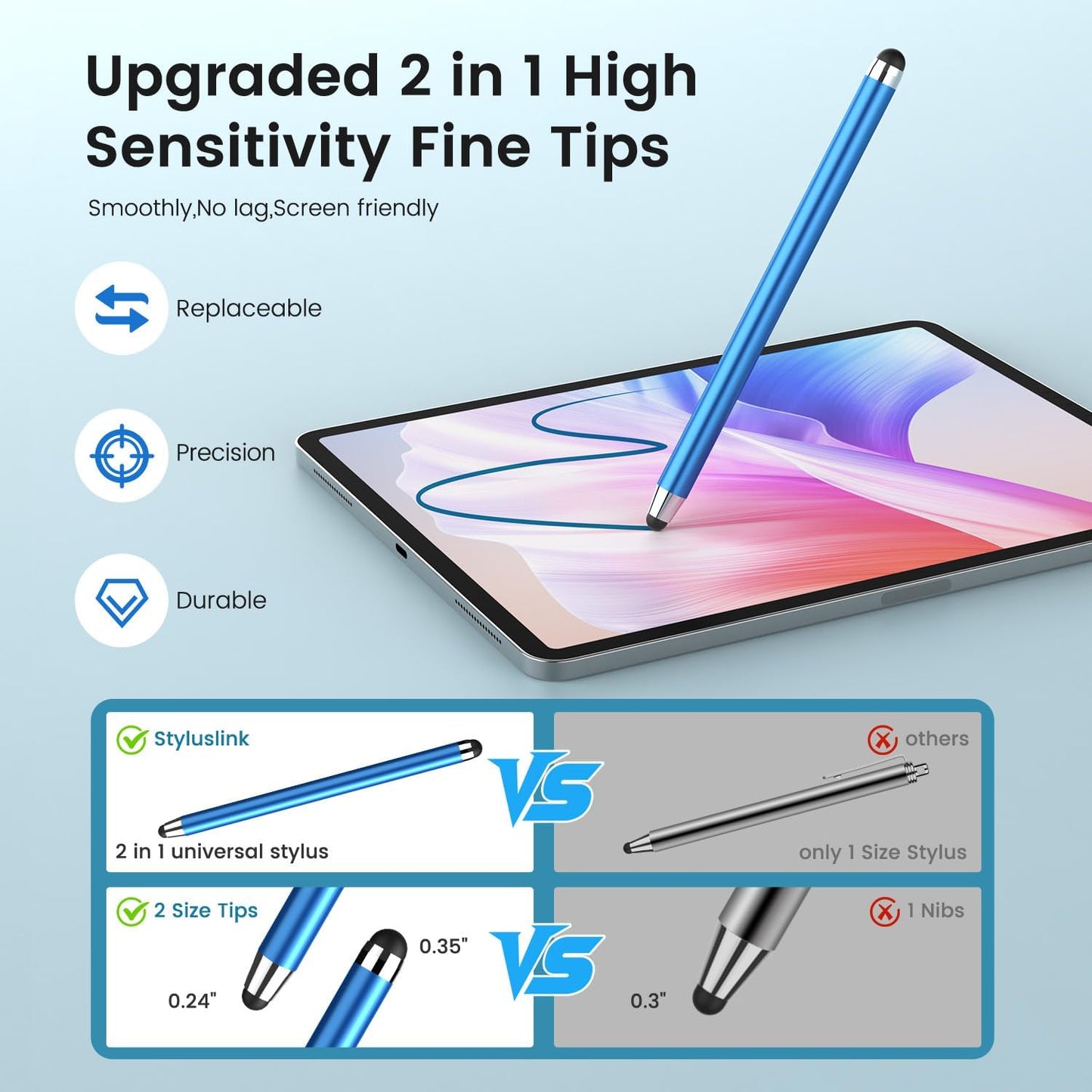 Stylus Pen for Touchscreen, 10 Pack Multiple Colors, 2 in 1 Universal Stylus, High Precision Sensitivity, Stylus Pen for ipad, iPhone, Android, Galaxy Microsoft, Tablet All Capacitive Touch Screens