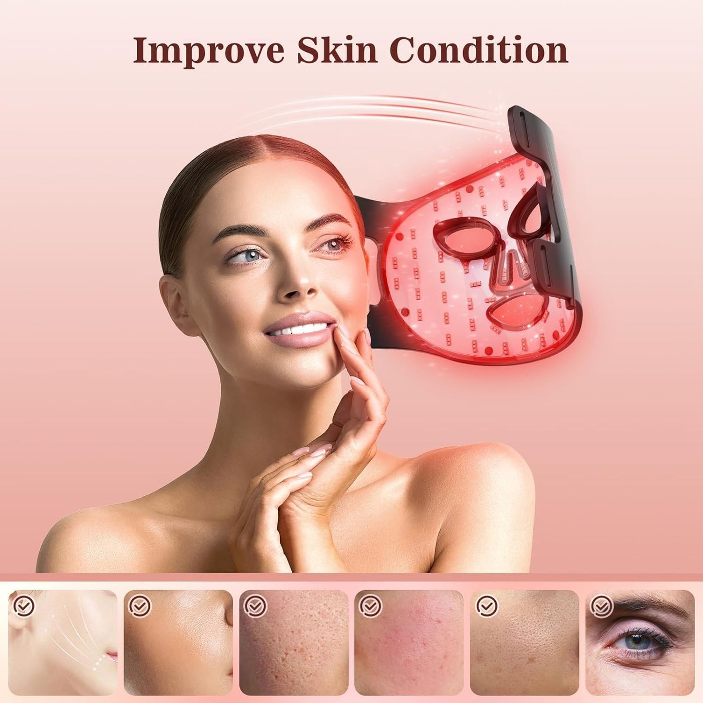 Red Light Therapy for Face, 3 Modes Portable Led Face Mask Light Therapy with Remote, Near-Infrared 850 Red Light Mask with Timing Function, Led Light Therapy at Home 180 LED Beads